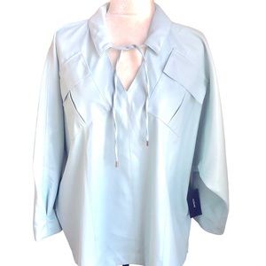 🆕 Alfani Jacket Baby Blue Faux Leather Bomber Jacket Women’s